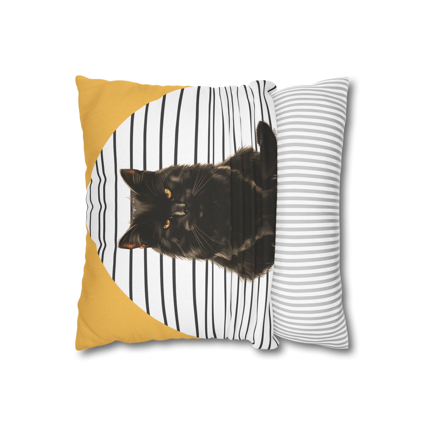 Cat Pillow Cover, Black Cat Cushion, Modern Striped Decorative Throw Pillow