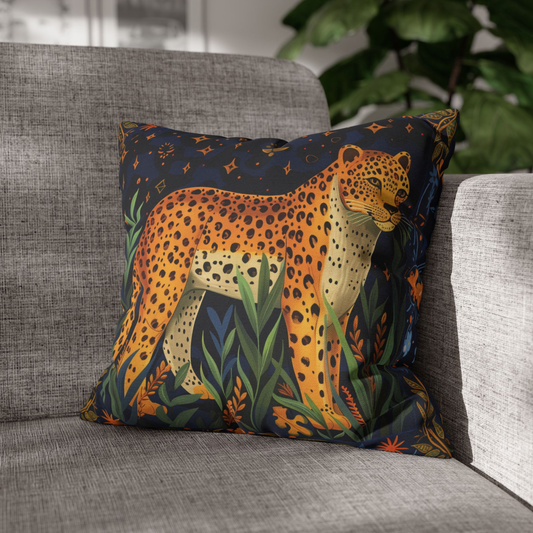Leopard Pillow Cover with Midnight Jungle Print