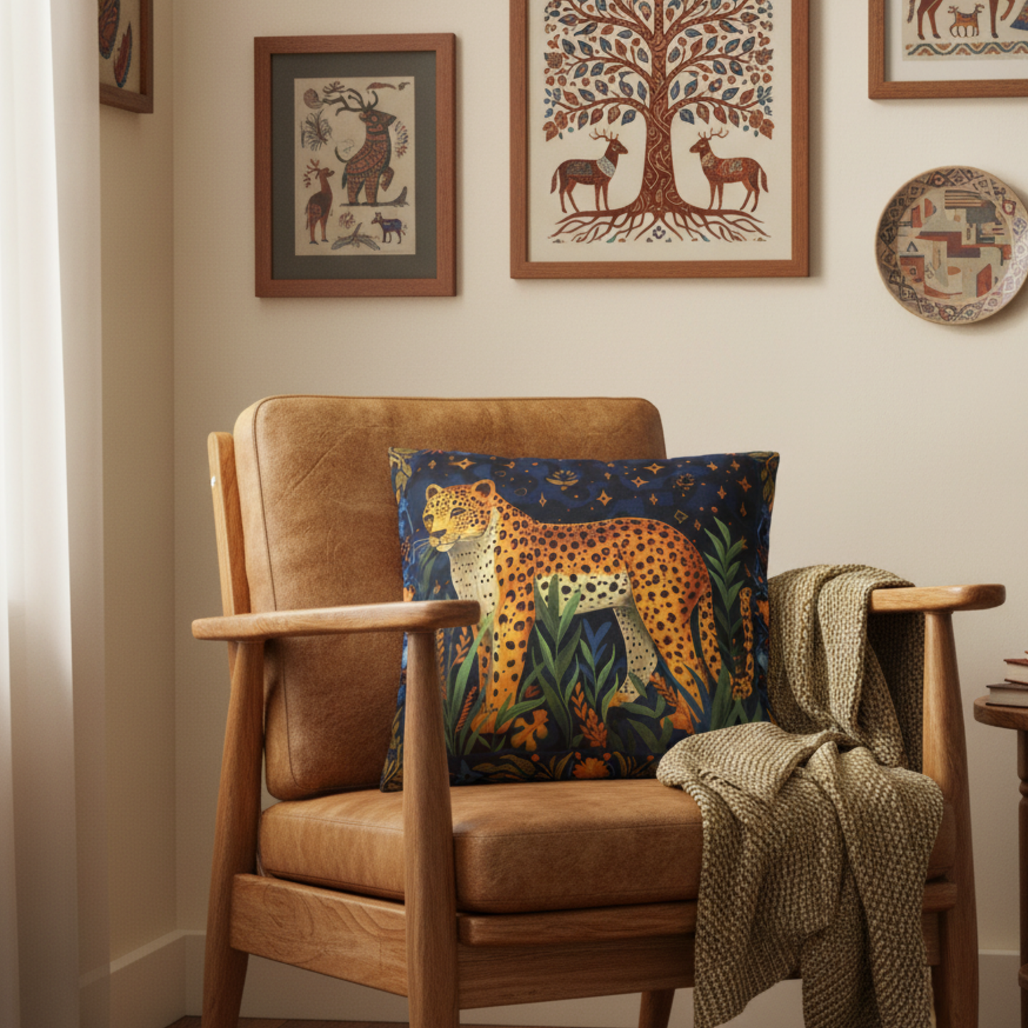 Leopard Pillow Cover with Midnight Jungle Print