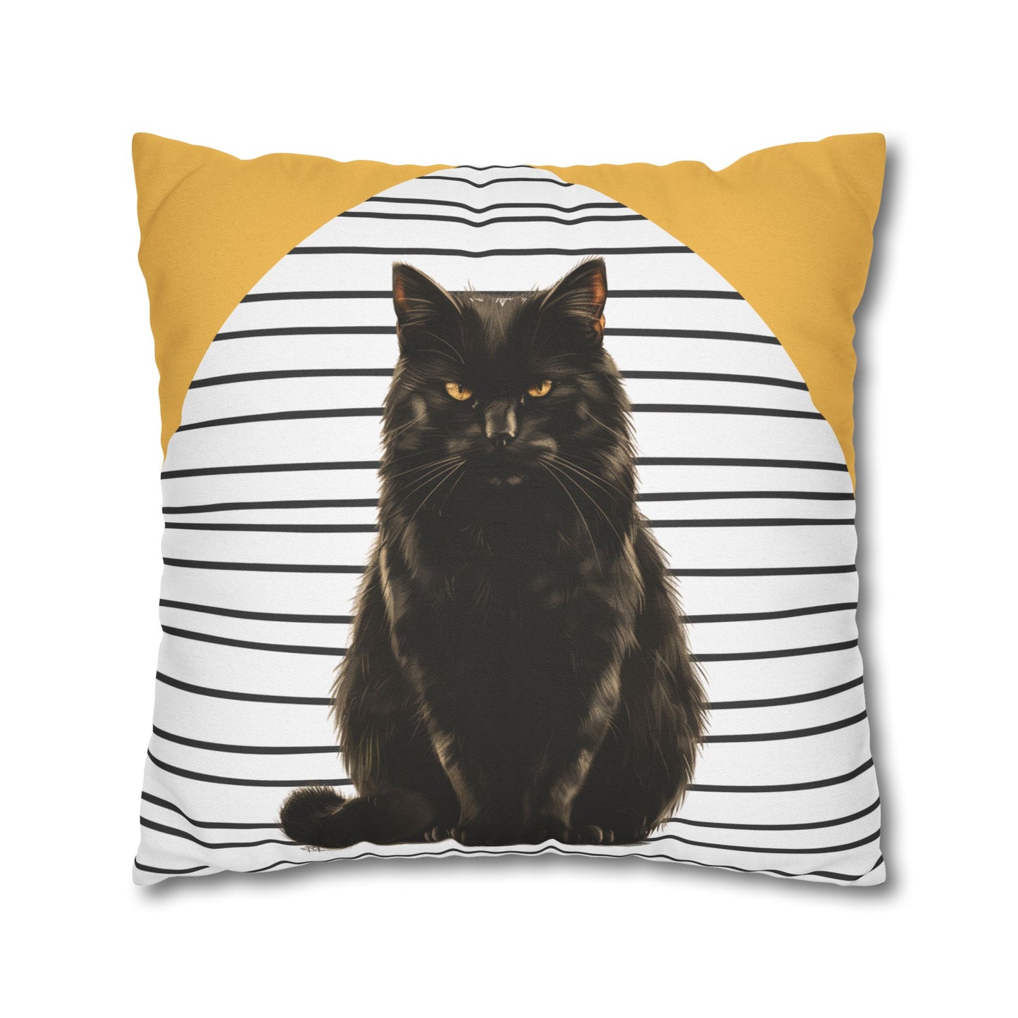 Cat Pillow Cover, Black Cat Cushion, Modern Striped Decorative Throw Pillow
