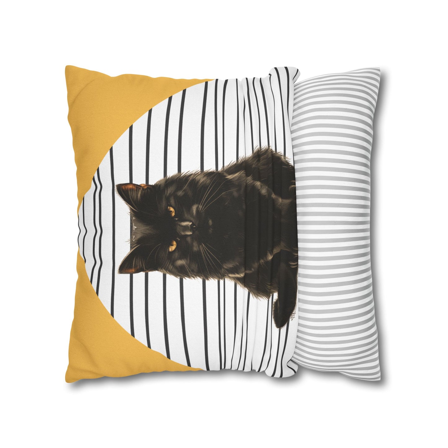 Cat Pillow Cover, Black Cat Cushion, Modern Striped Decorative Throw Pillow