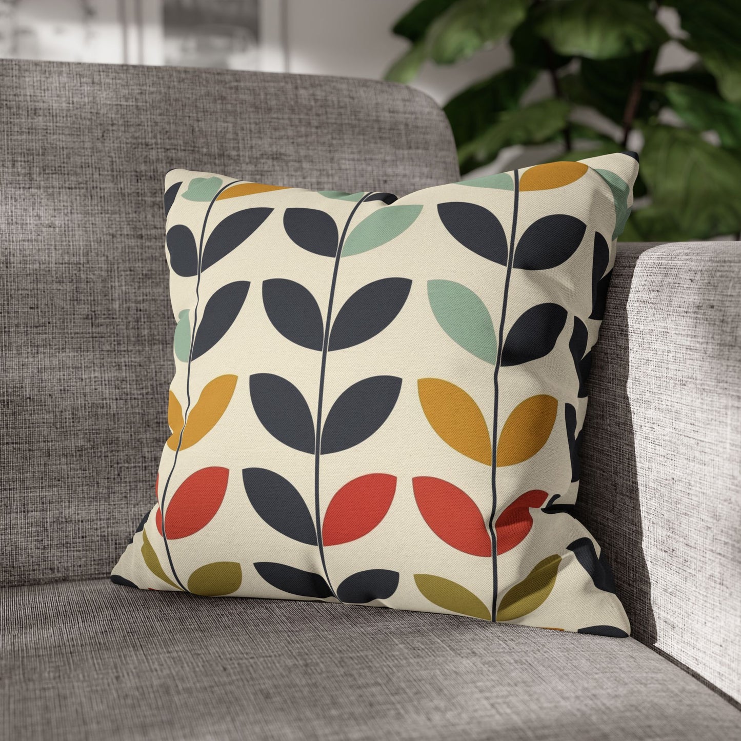 Scandinavian Pillow Cover with Colorful Leaf Pattern