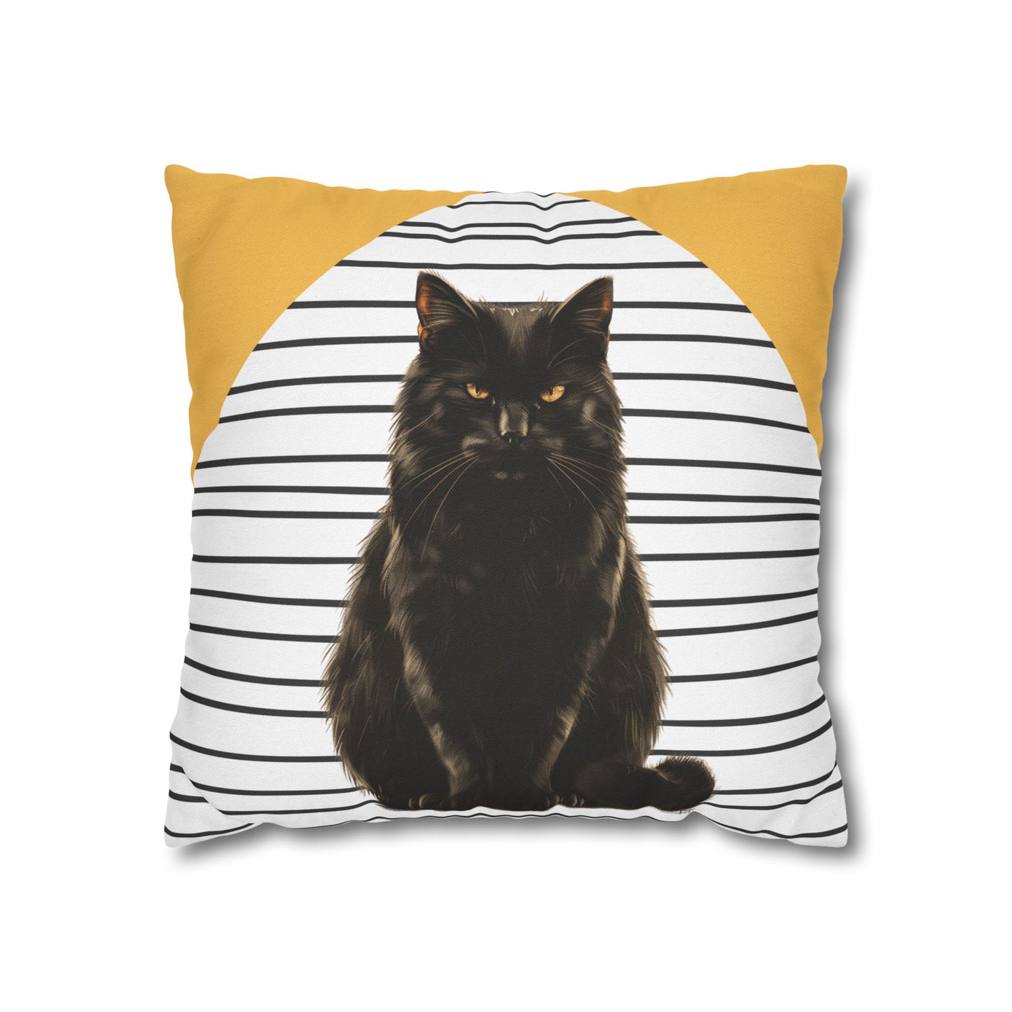 Cat Pillow Cover, Black Cat Cushion, Modern Striped Decorative Throw Pillow