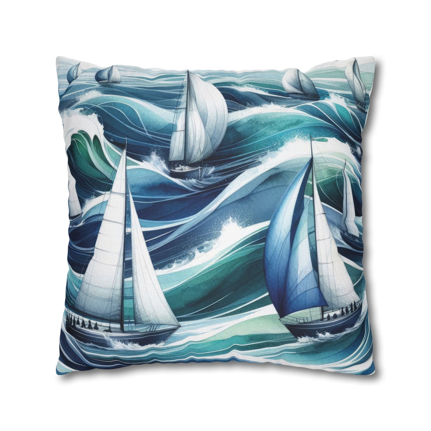 Blue Sailboat Pillow Cover for Coastal Living Rooms