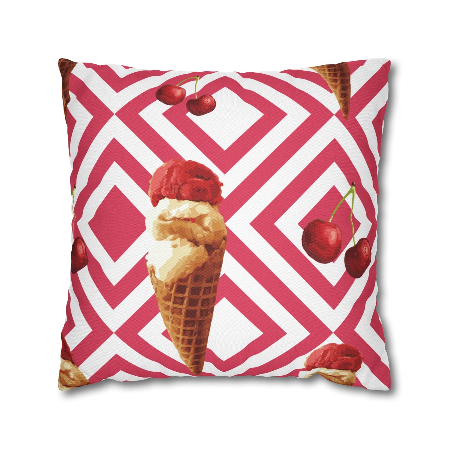 Cherry Ice Cream Pillow Cover — Bold Red Geometric Summer Pillow