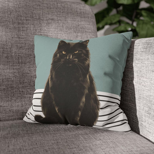 Modern Cat Pillow Cover with Black Cat Illustration