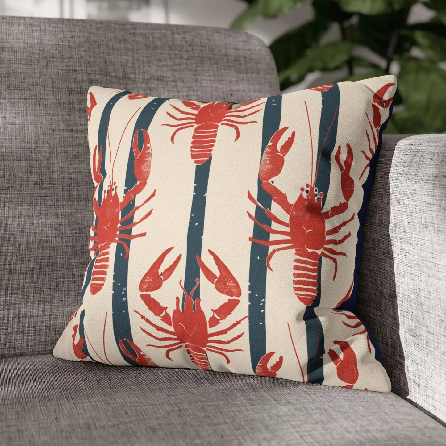 Nautical Pillow Cover with Lobster Stripe Pattern