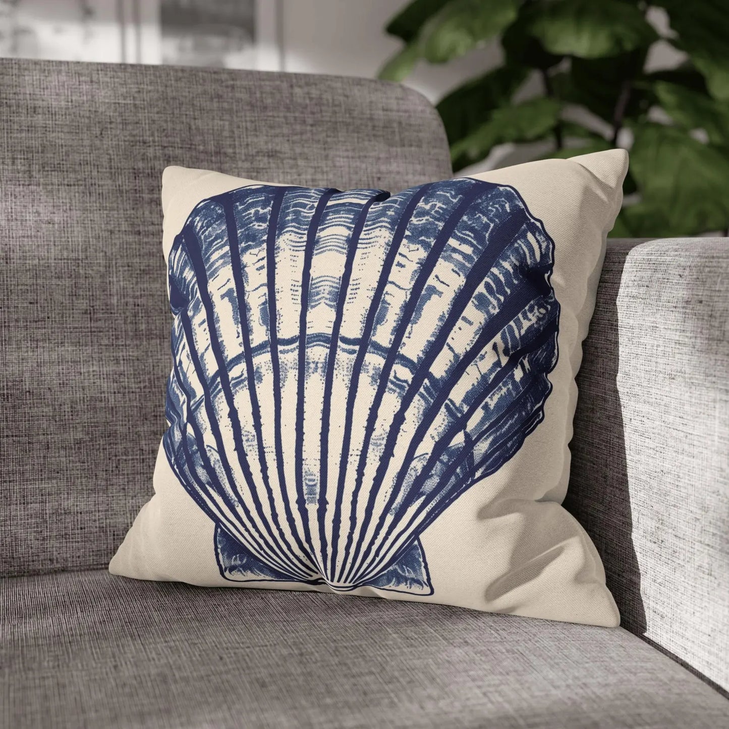 Nautical Blue Pillow Cover with Vintage Shell Print