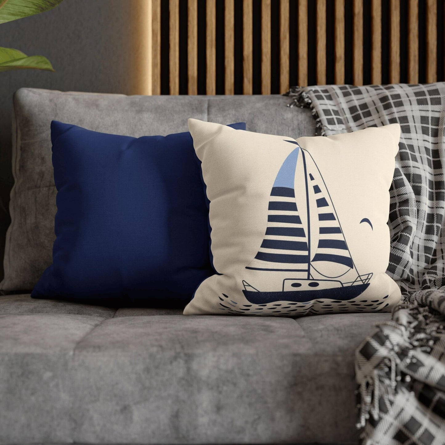 Boat Pillow Cover with Minimal Nautical Sailboat