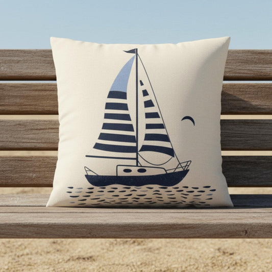 Boat Pillow Cover with Minimal Nautical Sailboat