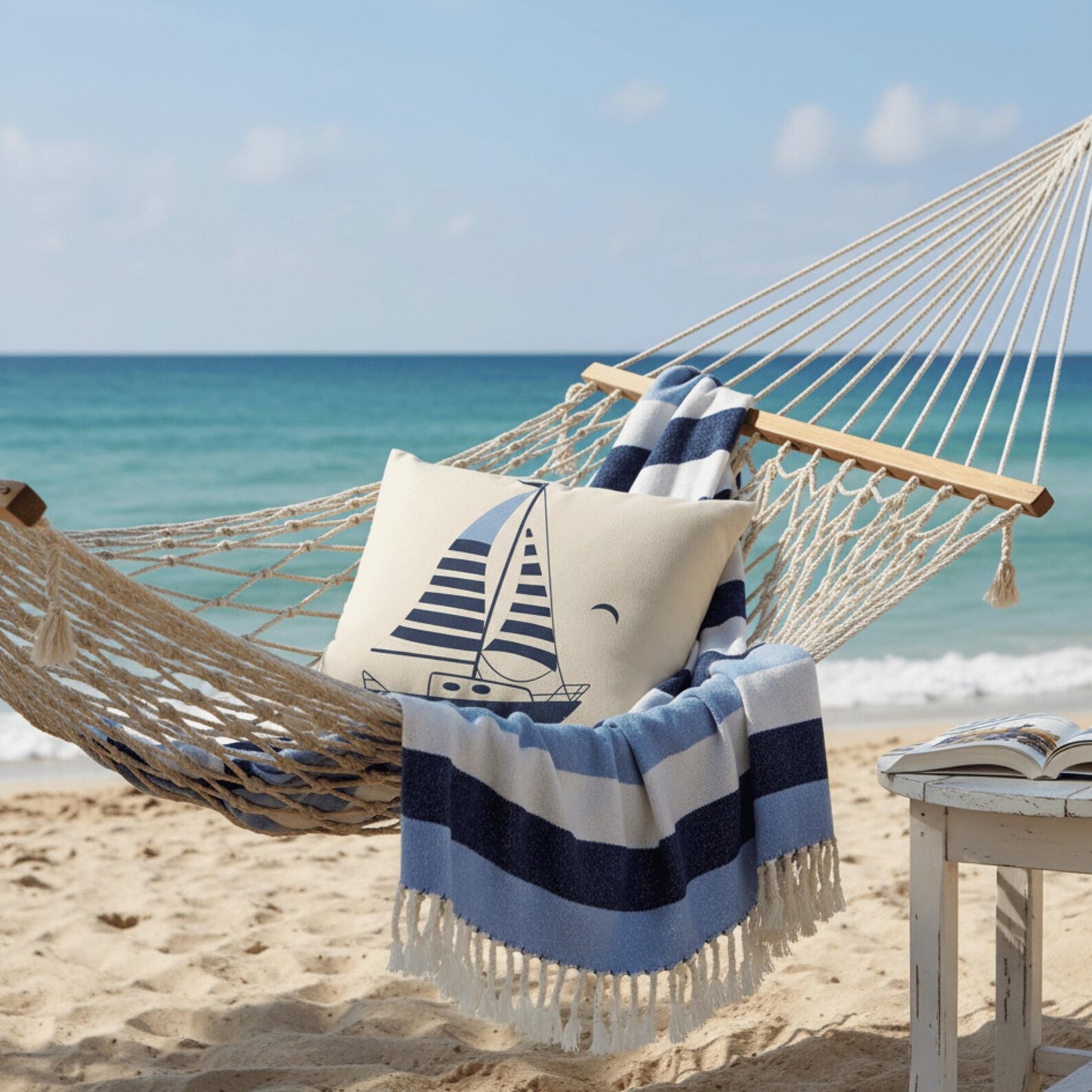 Boat Pillow Cover with Minimal Nautical Sailboat