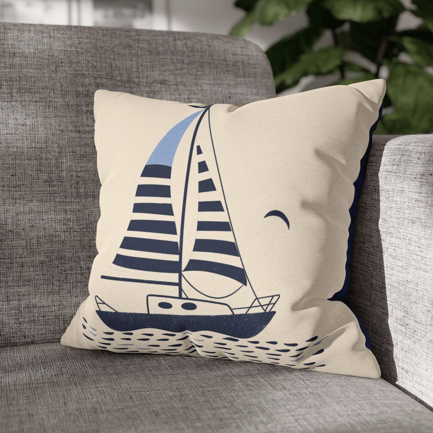 Boat Pillow Cover with Minimal Nautical Sailboat
