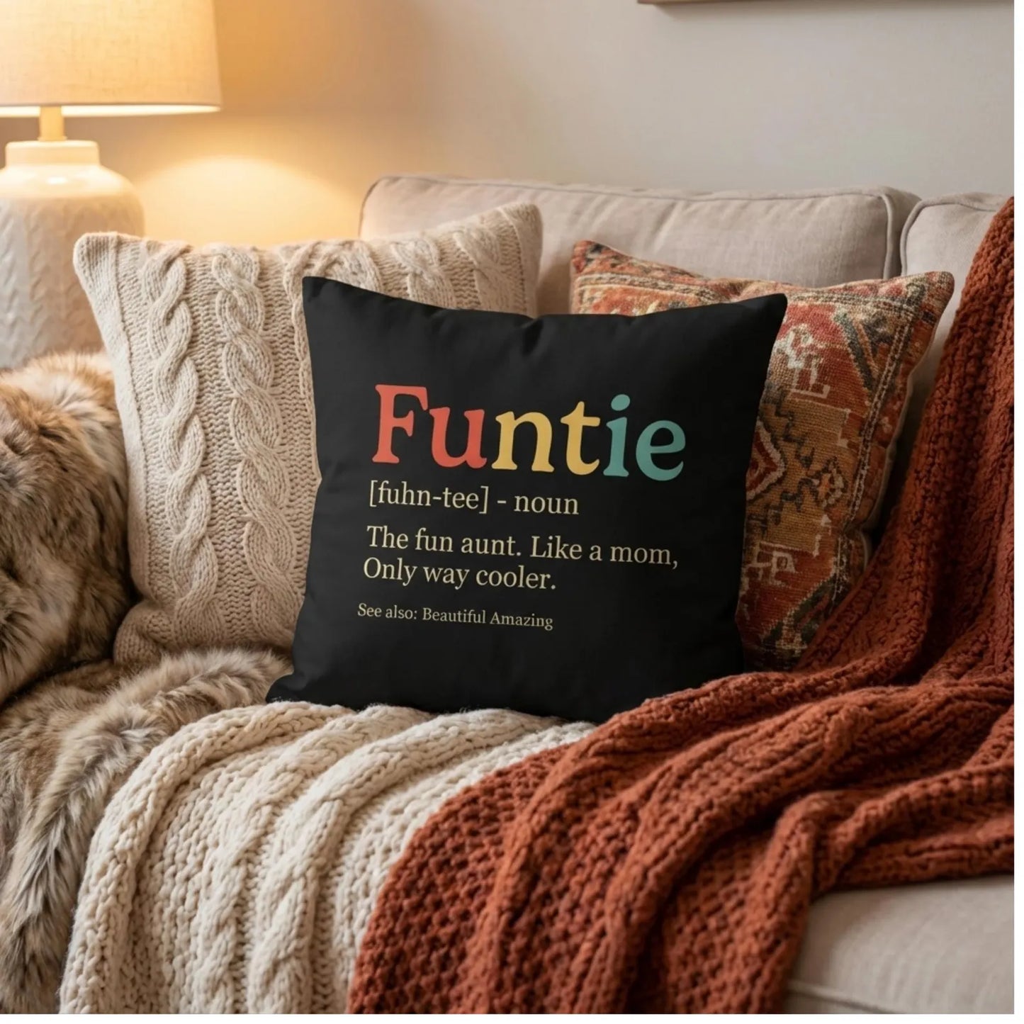 Gift for Aunt Pillow Cover – Funny “Funtie” Design
