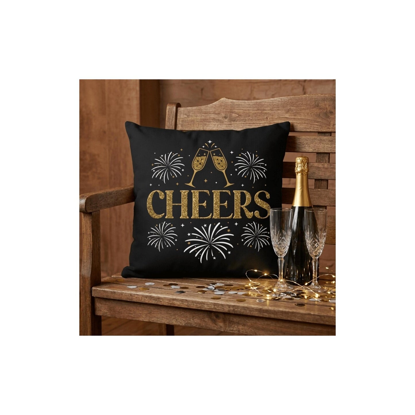 Gold Holiday Pillow Cover with Cheers Print