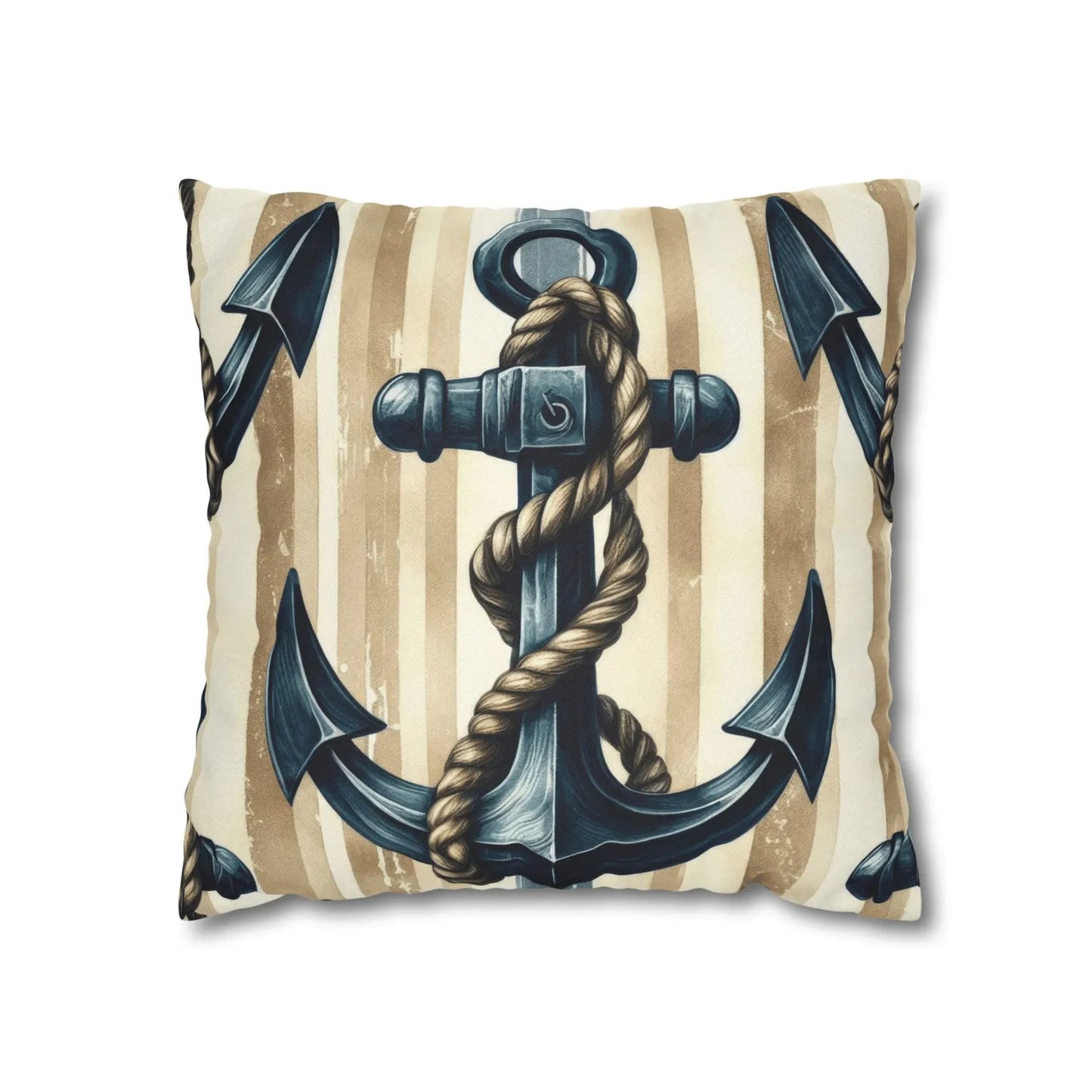 Nautical Pillow Cover with Anchor and Coastal Stripes
