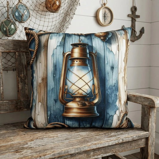 Nautical Boat Pillow Cover with Vintage Lantern