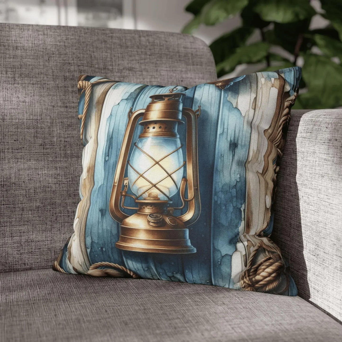 Nautical Boat Pillow Cover with Vintage Lantern