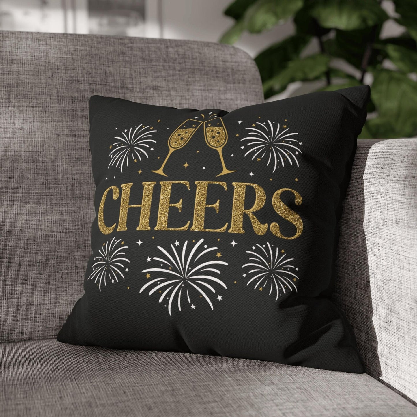 Gold Holiday Pillow Cover with Cheers Print