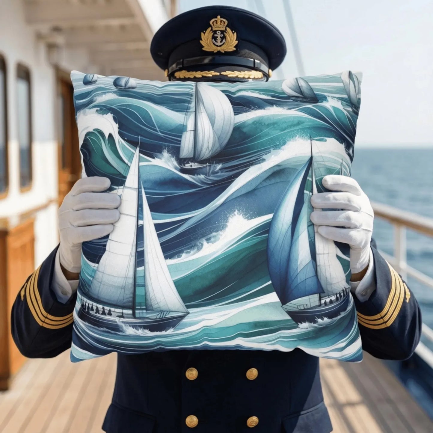 Blue Sailboat Pillow Cover for Coastal Living Rooms