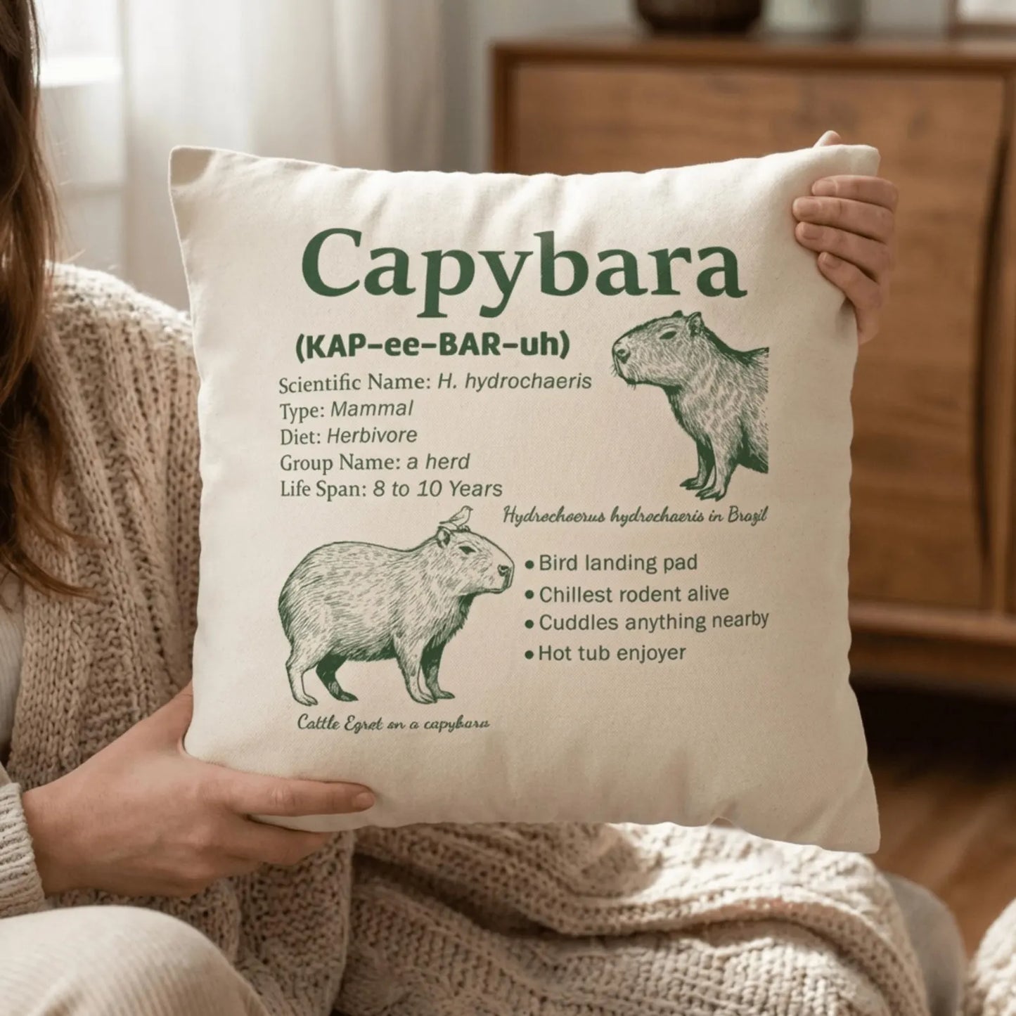 Capybara Gift Pillow Cover in Vintage Botanical Style