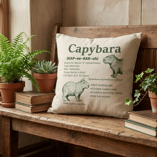 Capybara Gift Pillow Cover in Vintage Botanical Style