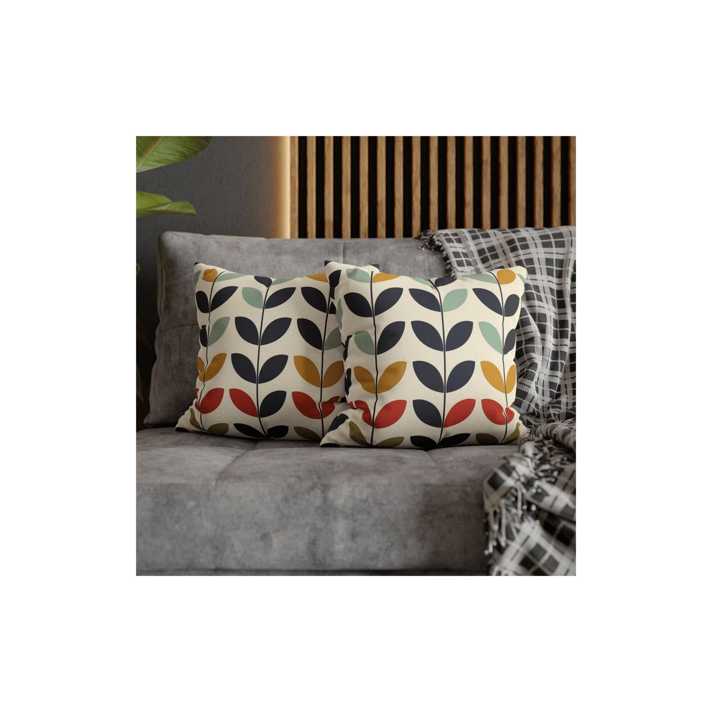Scandinavian Pillow Cover with Colorful Leaf Pattern